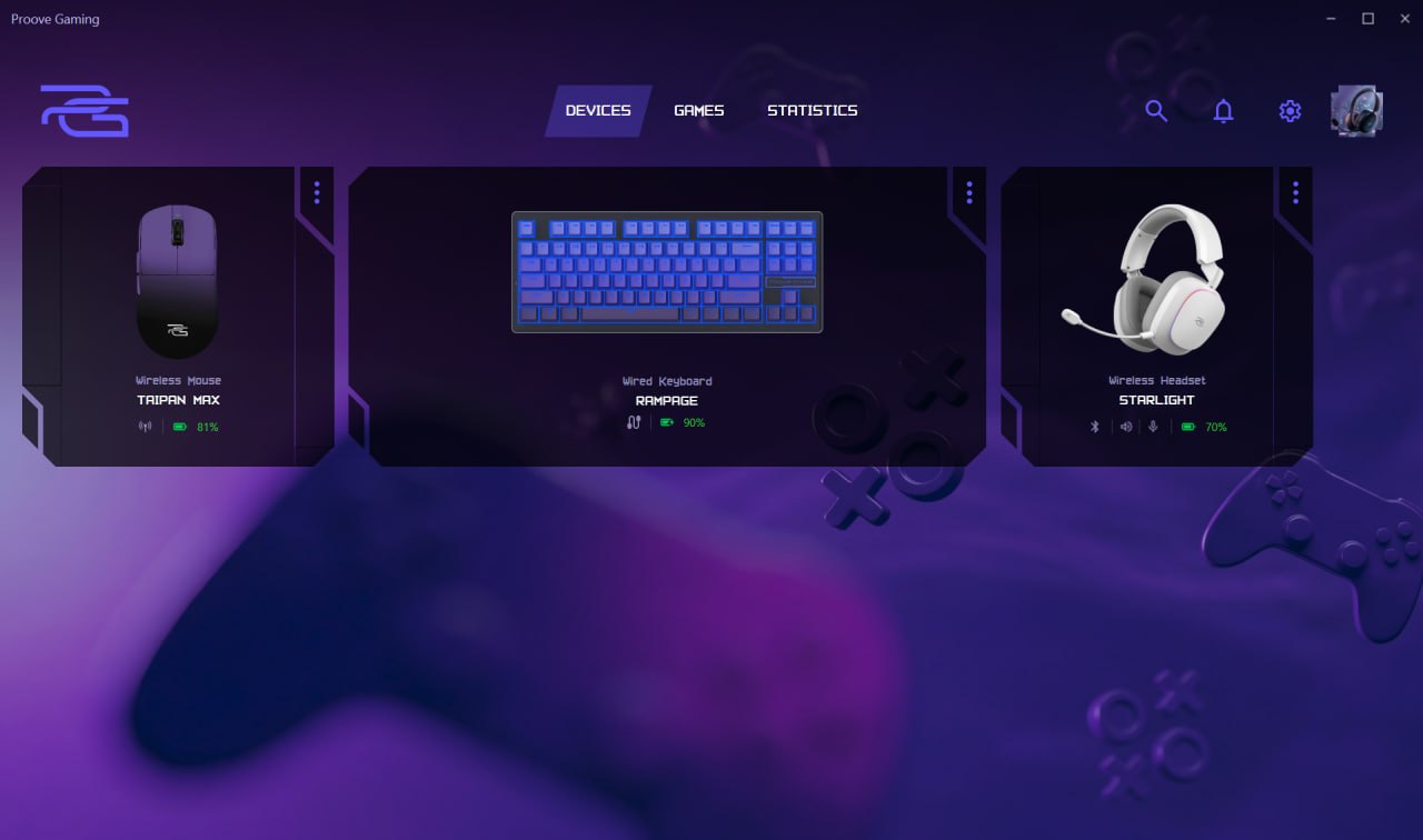 The Proove Gaming app interface